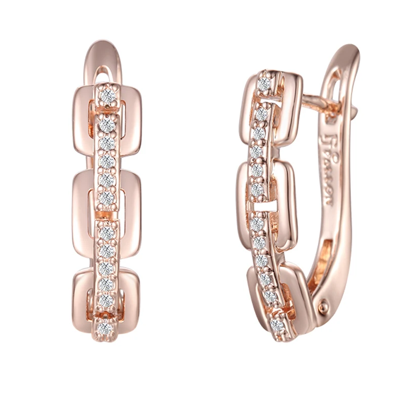 Женские серьги с квадратной подвеской FJ 585 кристаллами розового