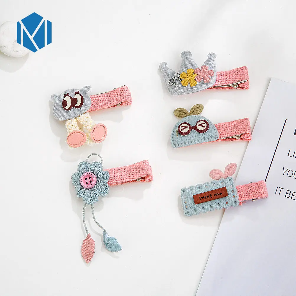 5pcs/set Fashion Full Covered Children Hair Clips Girls Cartoon Bow Cotton Hairpins Crown Kids Barrettes Cute Hair Accessories