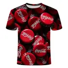 Новая мужская футболка в стиле хип-хоп, Специальная футболка для пива и бургеров, летняя повседневная футболка с 3D принтом колы с коротким рукавом