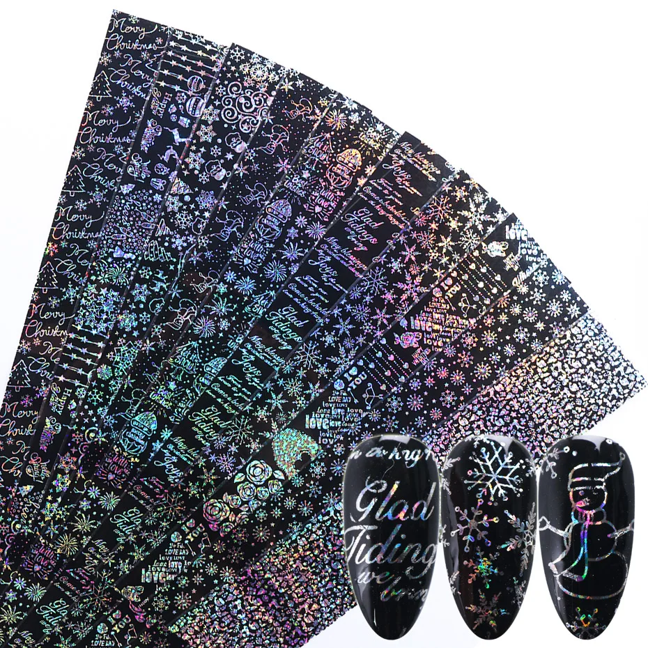 10 шт. переводная Голографическая фольга для дизайна ногтей в виде снежинки