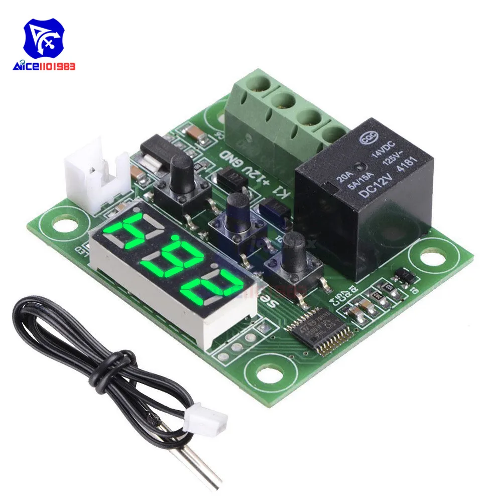 W1209 DC 12V Зеленый светодиодный цифровой термостат термо контроллер переключатель
