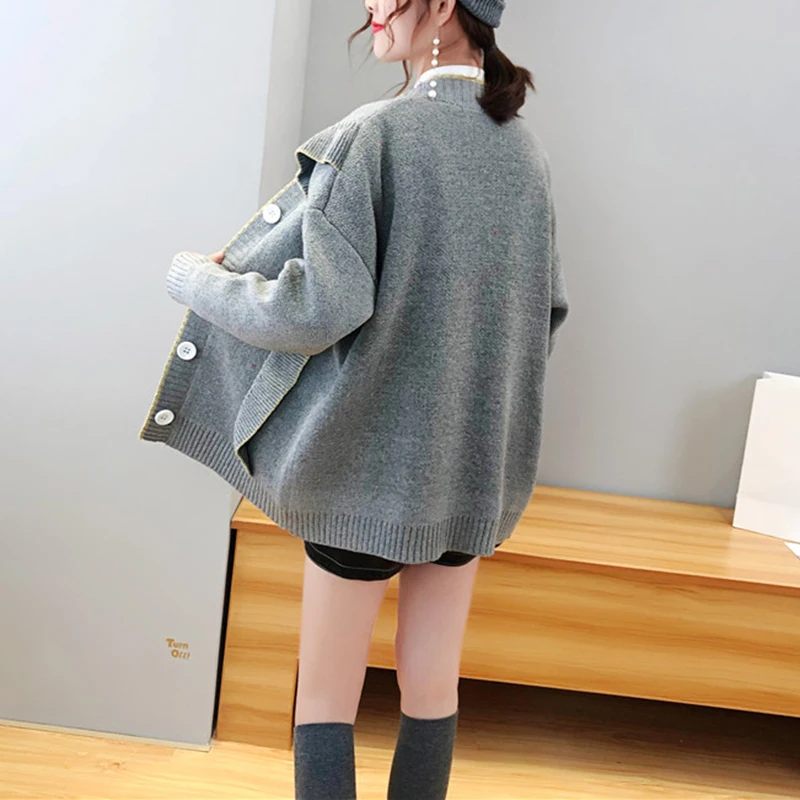 Свитер PERHAPS U серый бежевый желтый красный вязаный кардиган с длинными рукавами и