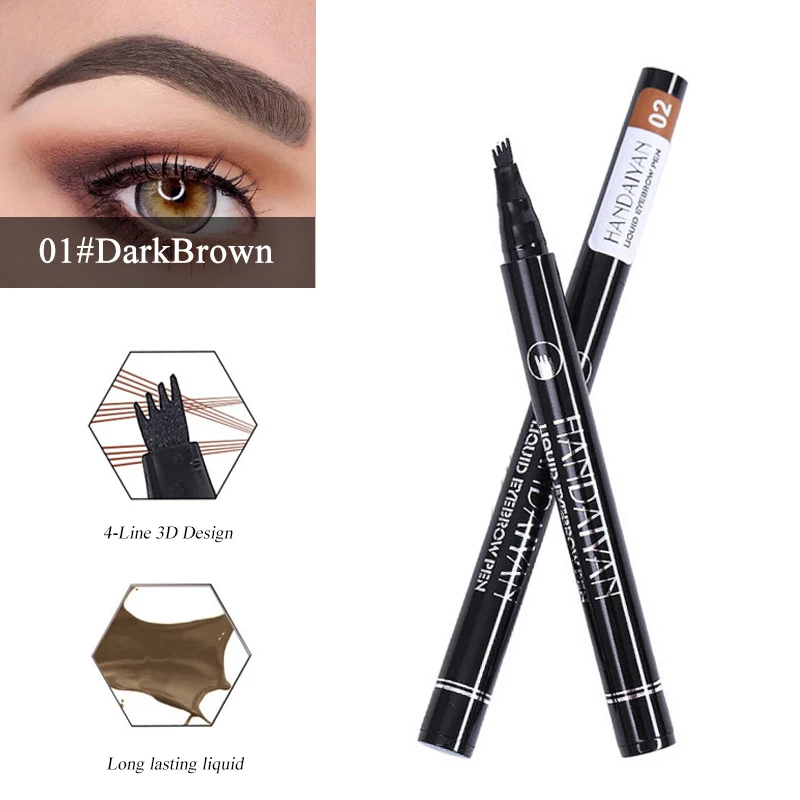 02DarkBrown 5 цветов, микроблейдинг, 4 вилки, карандаш для бровей, водостойкая ручка для татуировки, тонированные тонкие карандаши для бровей, длинный стойкий для бровей - Цвет: 02DarkBrown