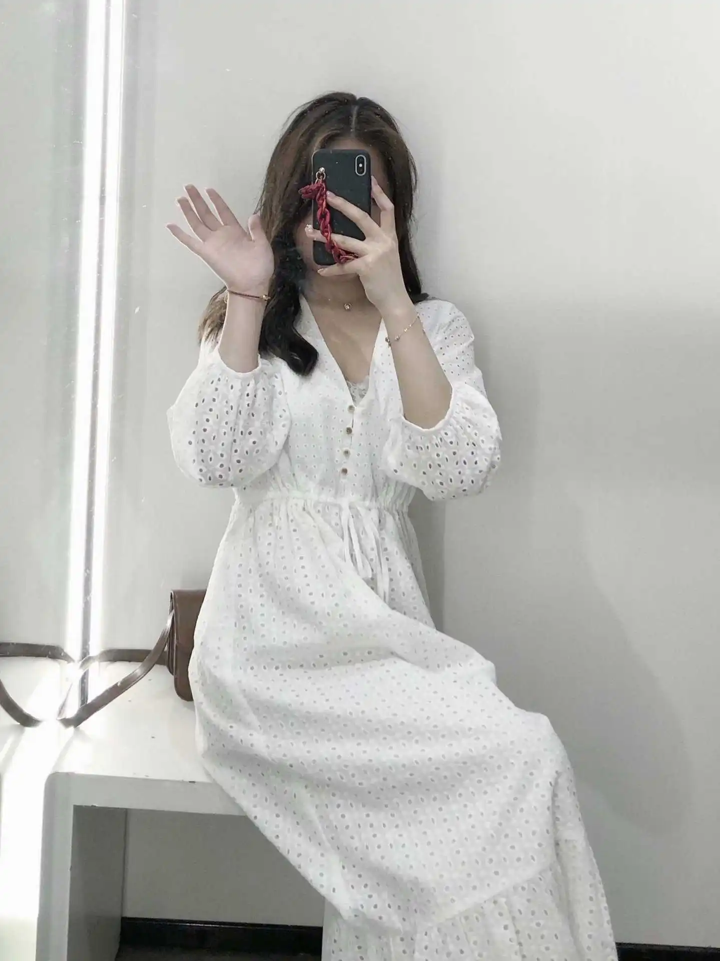 

single women's cut out embroidered dress