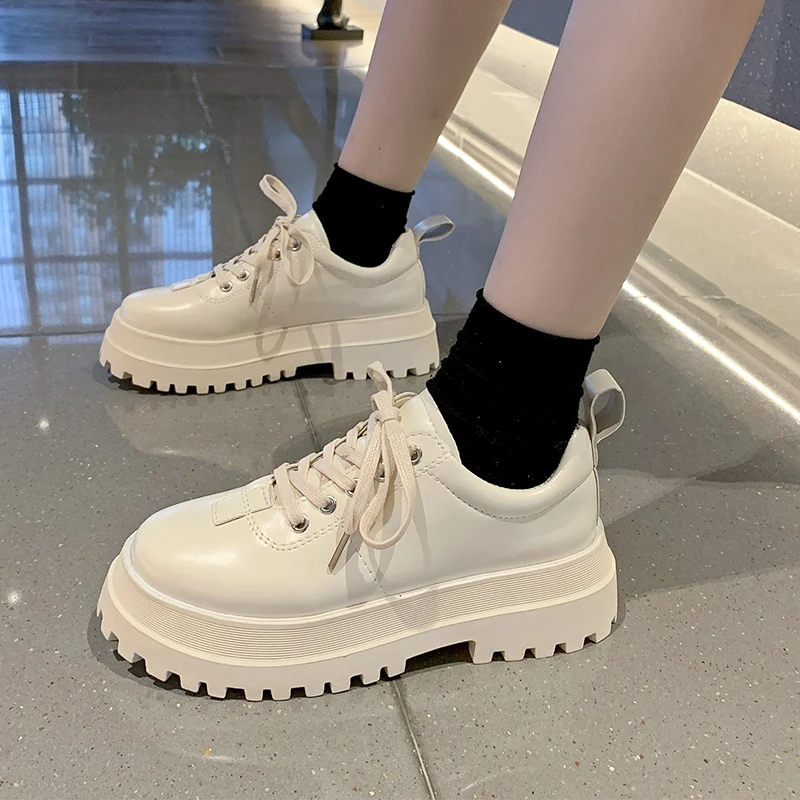 

Женские Классические Кожаные Туфли-оксфорды, бежевые или черные повседневные туфли на шнуровке, осень 2021