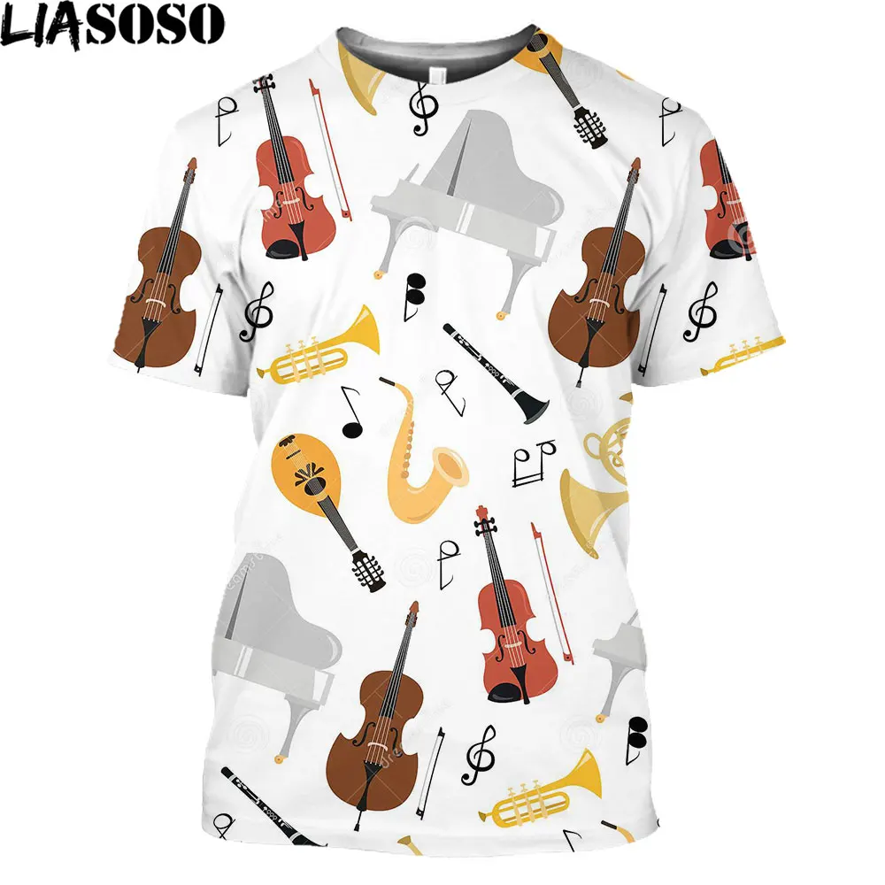 

LIASOSO 3D Printing Piano Men's T-shirt Classic Musical Instrument Violin T-shirt Summer Casual Shirt Unisex T-shirt Streetwear