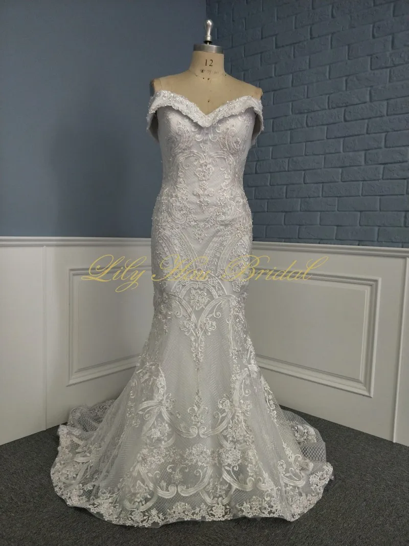 Luxury Detachable Wedding Dress Real Image Off the Shoulder Bling Bling Glitter Mermaid Bridal Gowns