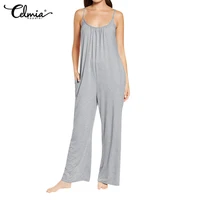5xl celmia 2021 summer women pajamas onesies spaghetti strap sleeveless lounge homewear wide leg pants long jumpsuits sleepwear