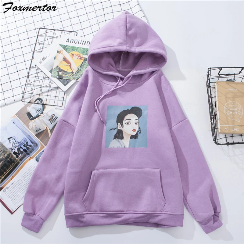 Purple 5 Теплая Женская толстовка с капюшоном, зимняя Толстовка свободного кроя, Женская Толстовка Harajuku с буквенным принтом, пуловер с длинным рукавом, более размера d, пальто с капюшоном - Цвет: Purple 5