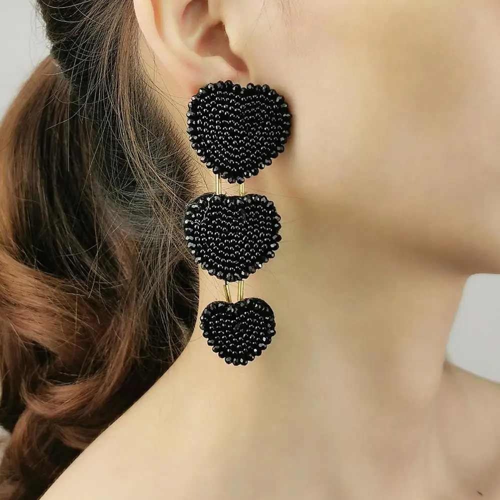 Серьги Подвески ручной работы MANILAI в богемном стиле с тремя сердечками и бусинами