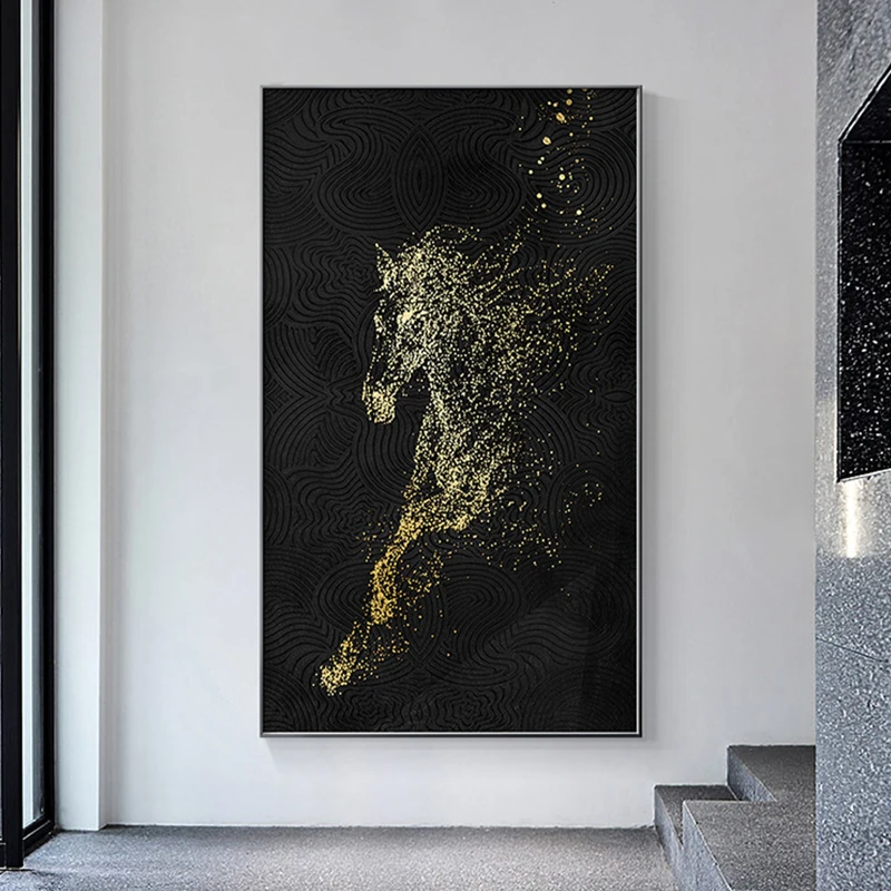 

Modern Abstract Luxury Golden Horse Poster Print Nordic Wall Art Canvas Painting Classic Gold Picture Interior Decoration Saudi