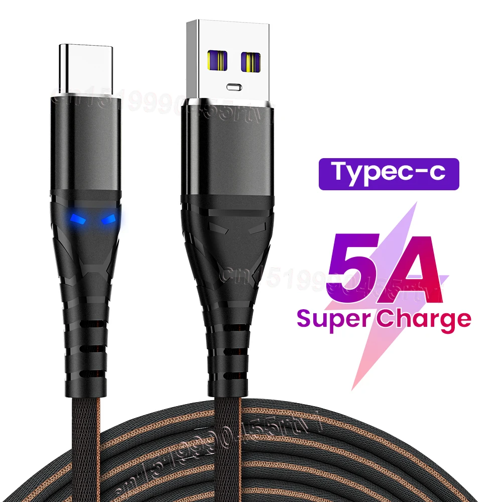 

USB Type C Cable 5A 66W USB C Fast Charging Data Cable For Huawei Mate40 Pro/P50 Pro Micro USB Wire For Xiaomi POCO X3 M3 1M