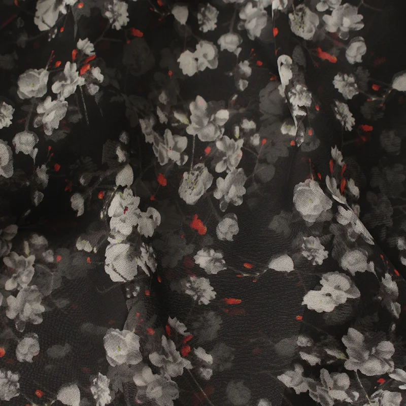 Women Silk Scarves Black Floral Flower Print Chiffon Sheer Scarf Lady Summer Thin Light Shawl Wraps Cover Up 190*90 Cm |