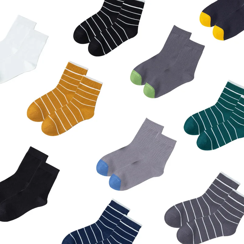 10 пар японских одноцветных мужских носков в полоску с буквенным принтом