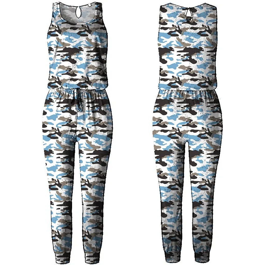 

Women's Jumpsuits Summer Casual Round Neck Sleeveless Pockets Camouflage Printed Tank Jumpsuit