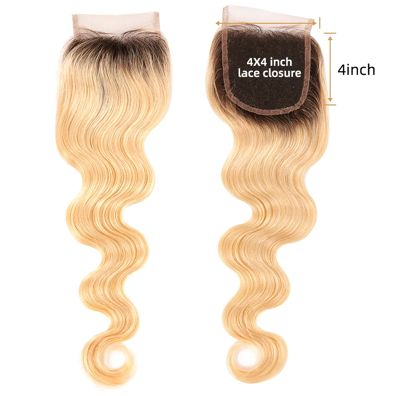 

Blonde Hair Lace Closure 4*4 Color 613 1b Brazilian Straight body wave Transparent Swiss Lace Closure Human Hair Extensions