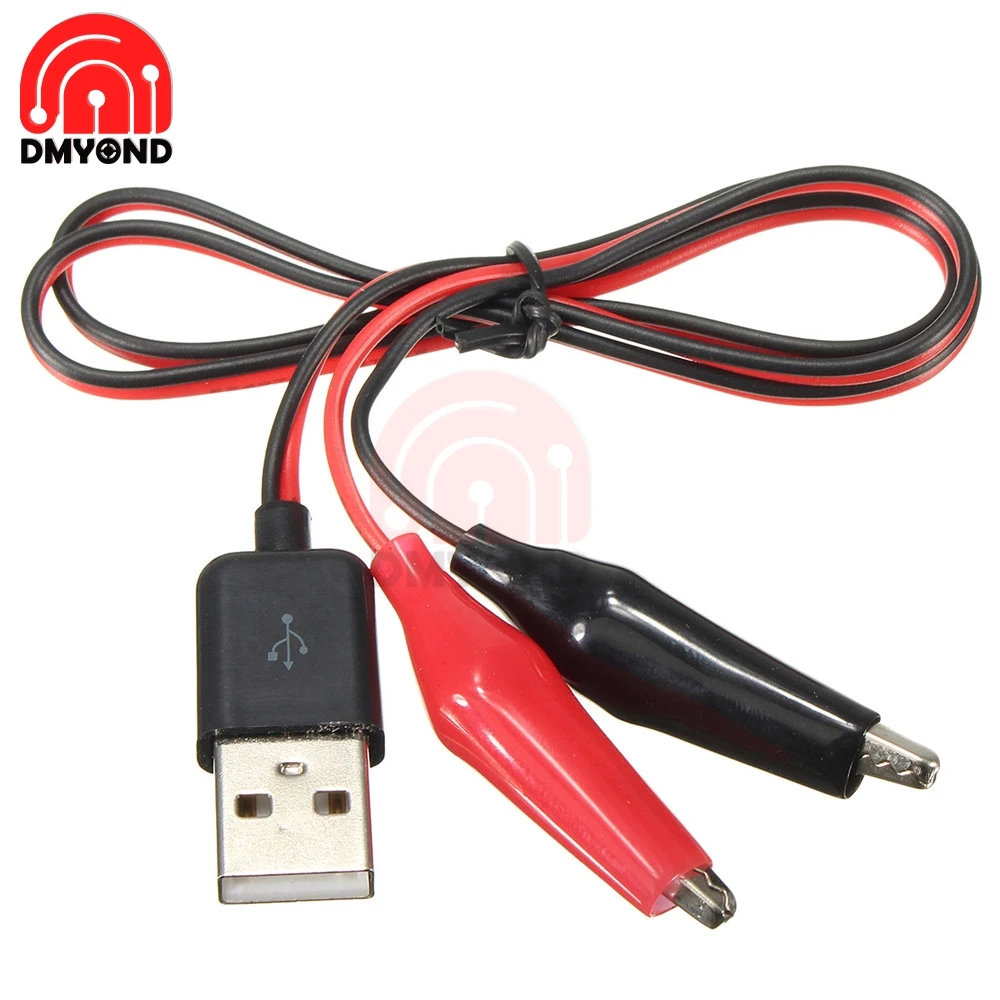 Alligator Test Clips Clamp to USB Male Connector Power Supply Adapter Wire 58cm Cable Red and Black | Обустройство дома