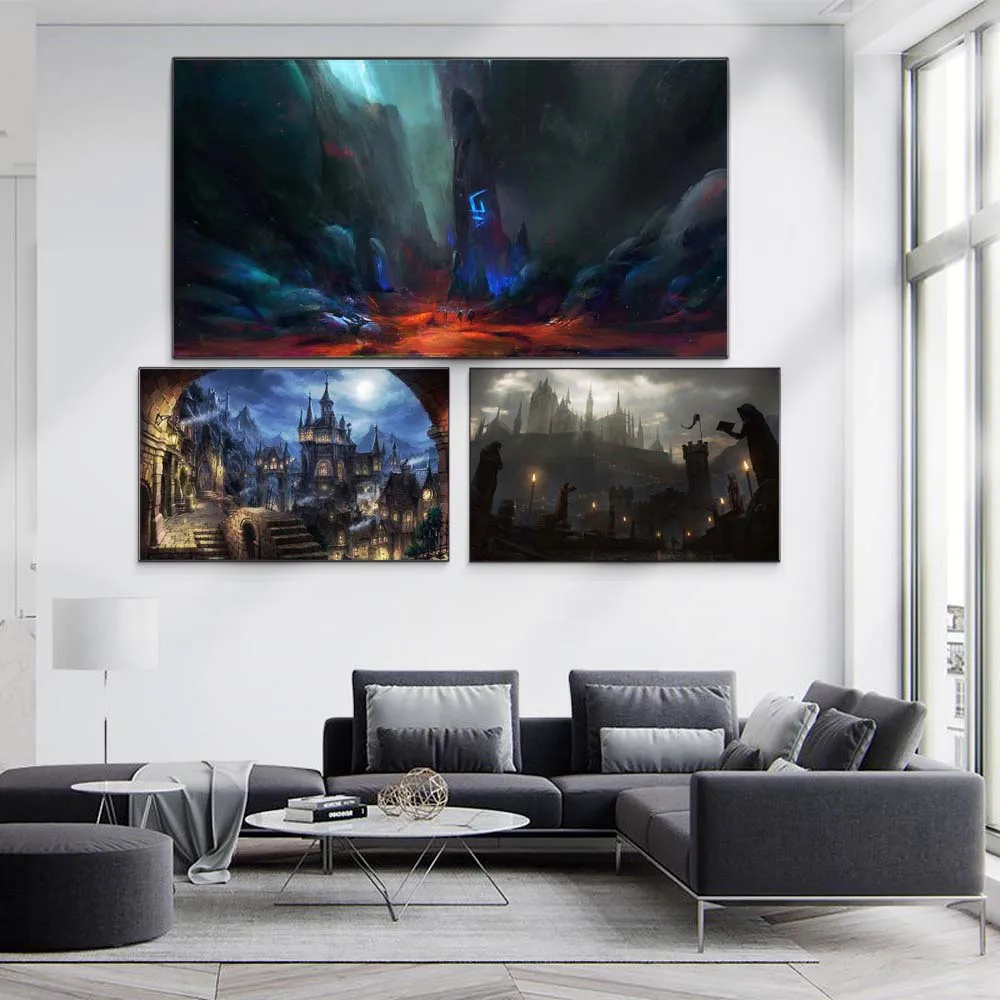 

Animation oil painting Castle dark city art canvas painting living room corridor office home decoration mural
