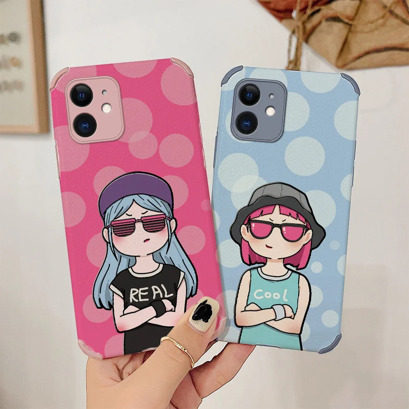 

Camera Protection Protect Cool Girl Case For iPhone 12 11 Pro Soft PU Leather Phone Cover For X XR XS MAX SE2020 8 7 6 6S Plus