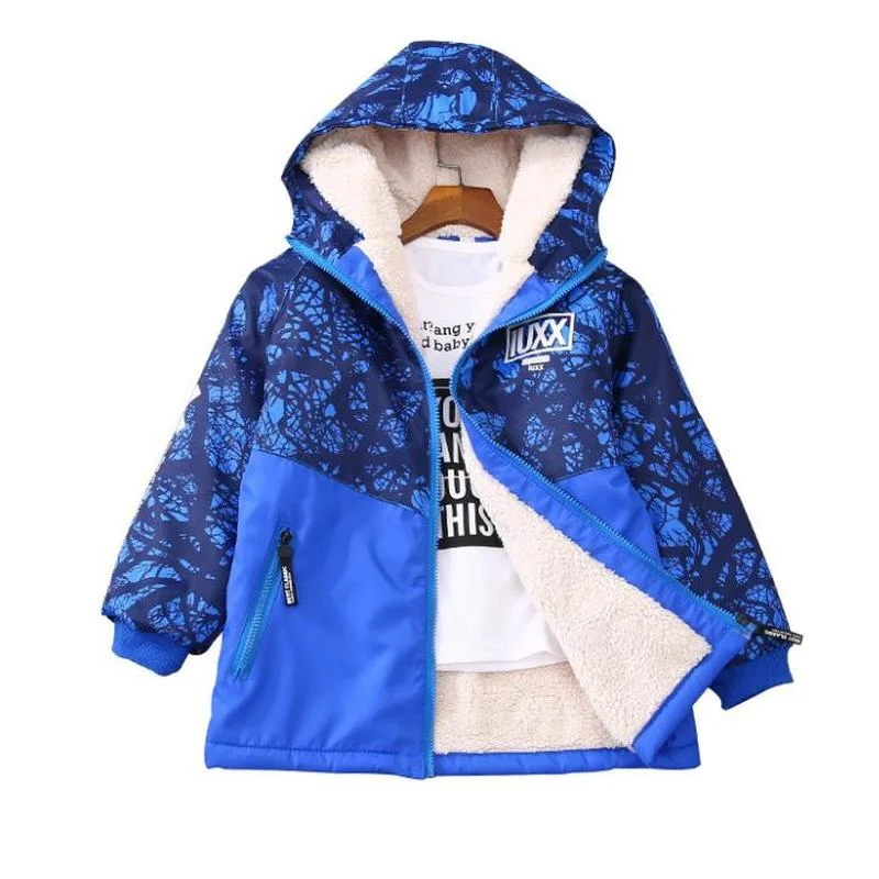 

Детская теплая куртка с вельветовой подкладкой, водонепроницаемая ветрозащитная куртка с капюшоном для мальчиков, Осень-зима От 4 до 15 лет