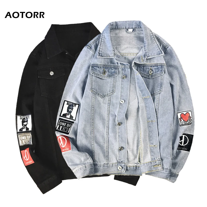 Джинсовая куртка мужская с воротником-стойкой Повседневная Уличная одежда из