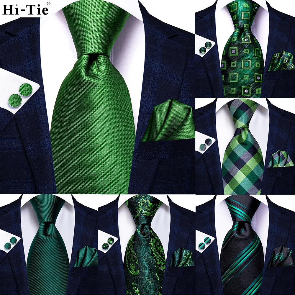 Hi-Tie дизайнерский Зеленый однотонный полосатый Шелковый Свадебный галстук