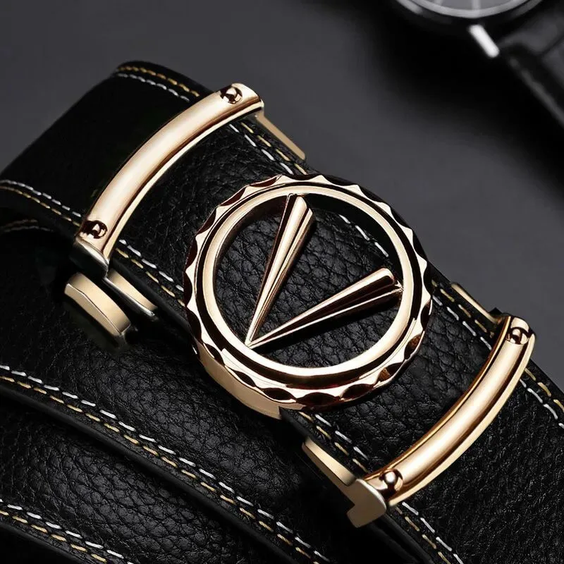 

Cow Genuine Leather Belts For Man Designer V Buckle High Quality Luxury Brand Male Waist Strap for Jeans Waistband 3.5CM