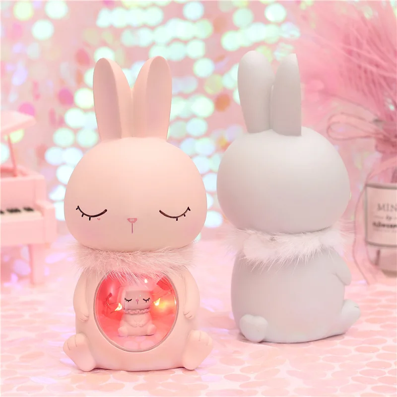 Мультяшный милый кролик светодиодный ночник из смолы в виде кролика для спальни
