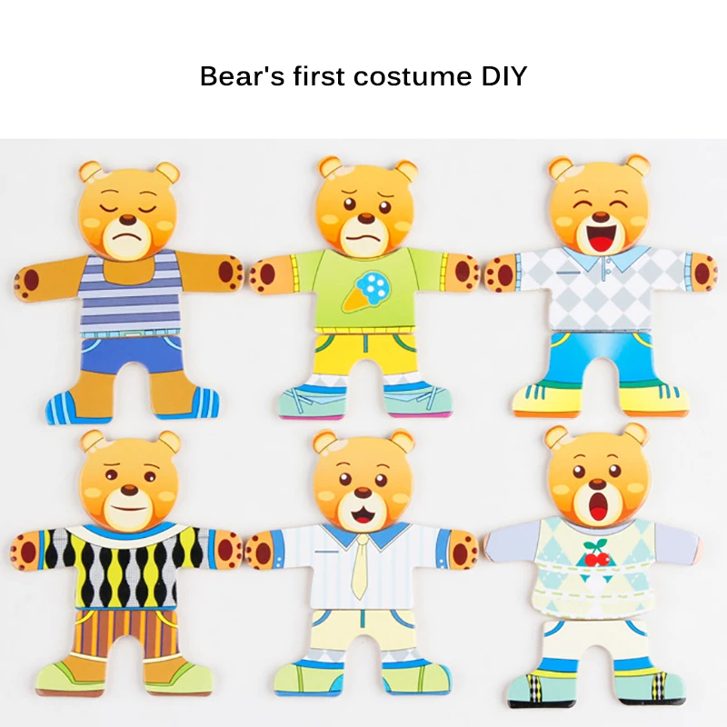 

Montessori Wooden Toy Cartoon 4 Bear Dress Changing Jigsaw Puzzle Toy Educational Change Clothes Toys For Children