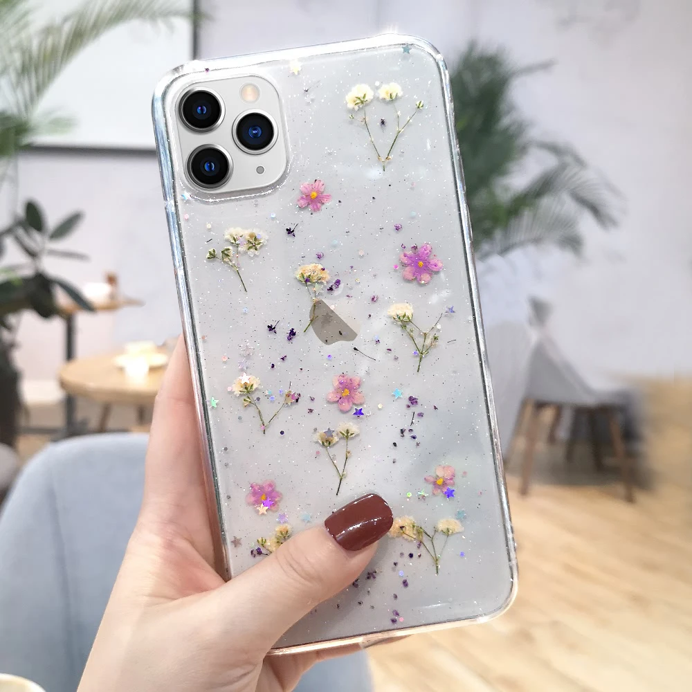 Ударопрочный Тонкий чехол с цветами для IPhone SE 2020 11 Pro Max X XR XS MAX 6 6S 7 8 Plus прозрачный