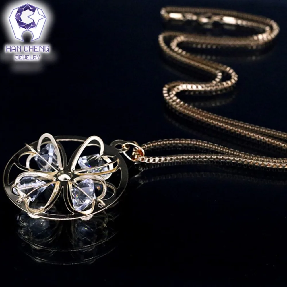 Модное объемное массивное ожерелье с клевером Женская Длинная цепочка из золота