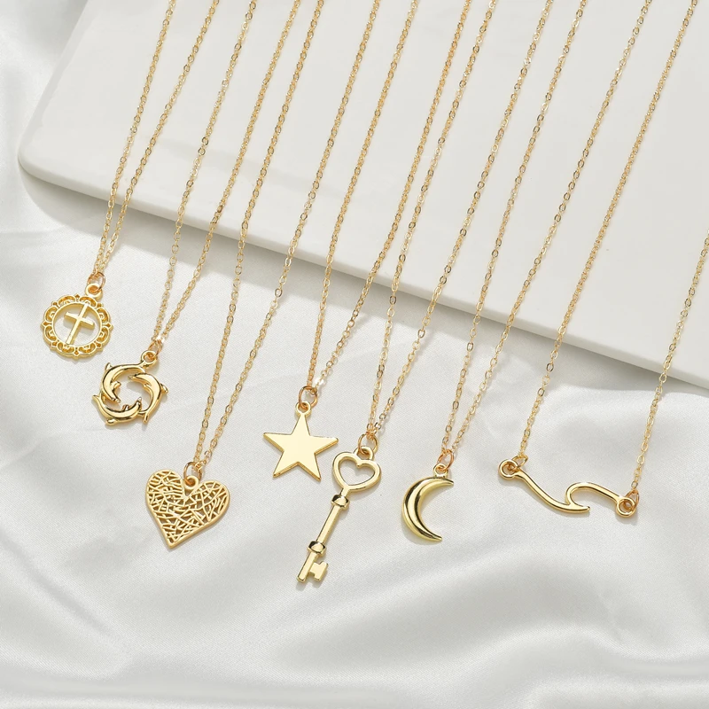 Крошечное ожерелье сердца для женщин Длинная цепочка из золота Сердце Звезда