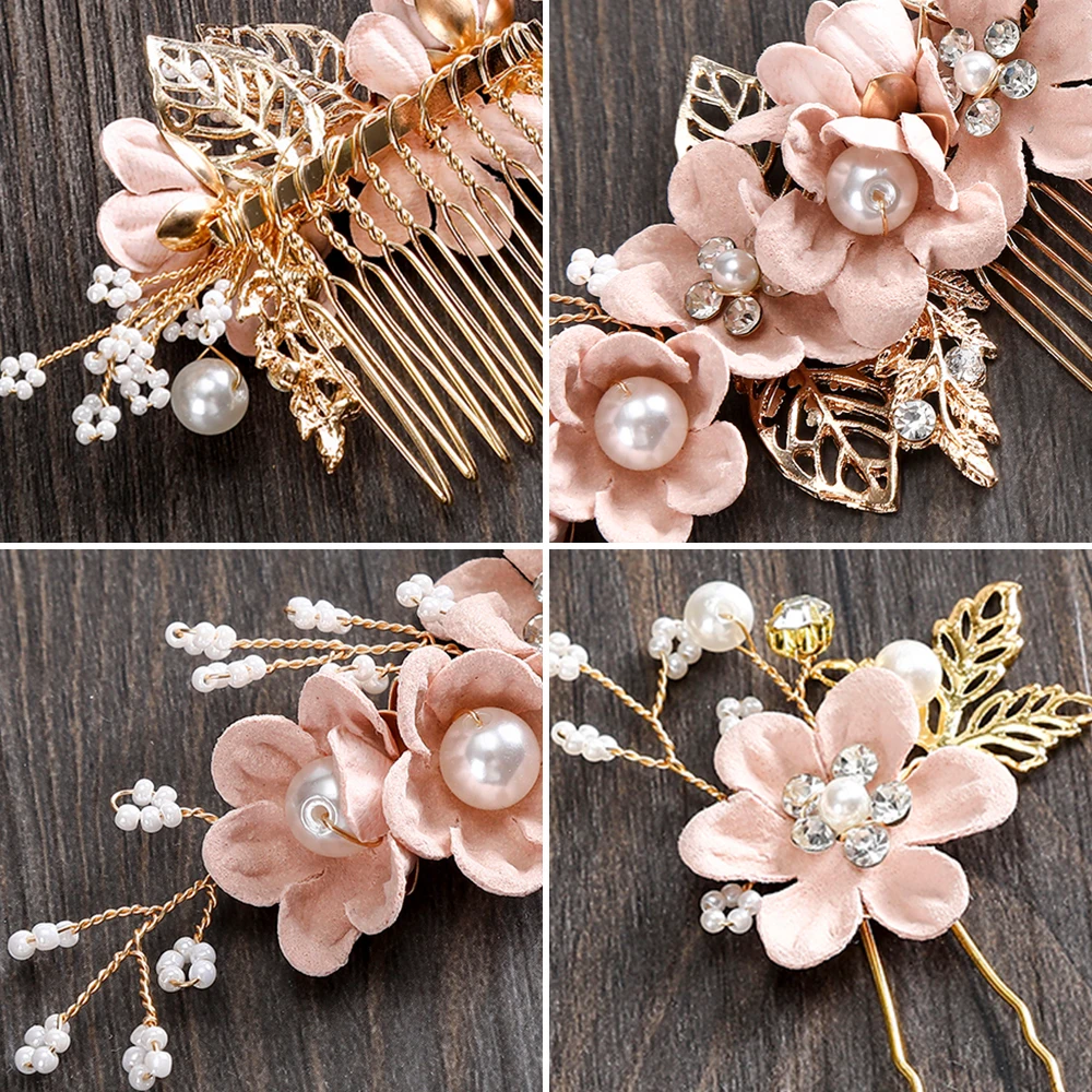 MOLANS Luxury Hairpin For Women Hair Combs Headdress Prom Bridal Wedding Crown Elegant Hair Accessories Gold Leaves Headwear 1PC
