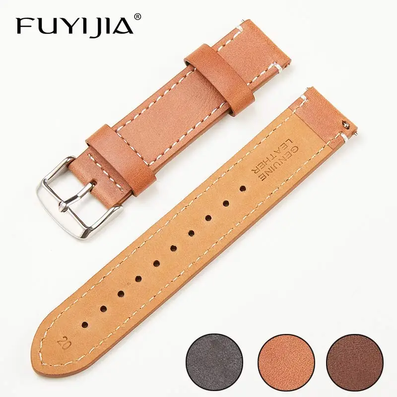 Ремешок FUYIJIA из натуральной кожи для мужских и женских наручных часов