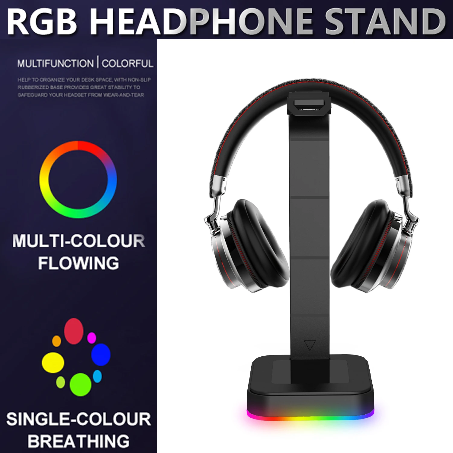 

4in1 LED breathing atmosphere light Gaming Headset Stand USB/Type-c Ports Headphones Holder For Gamer Gaming PC Accessories Desk