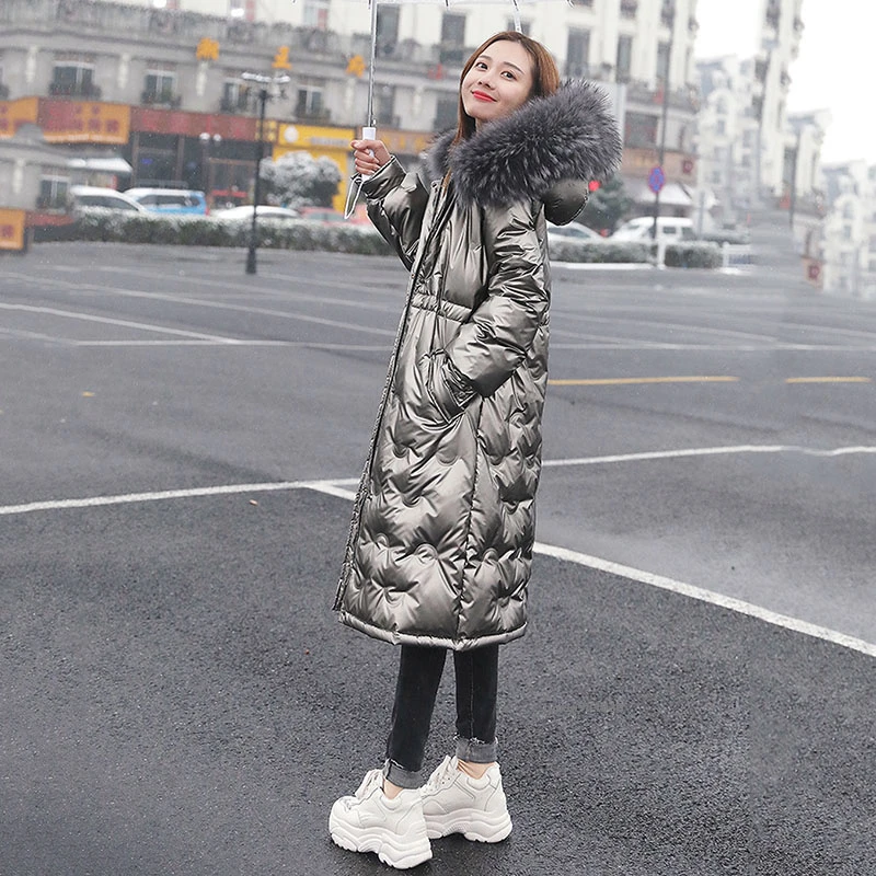 2021 зимняя блестящая длинная парка женские зимние куртки пальто тонкое толстое