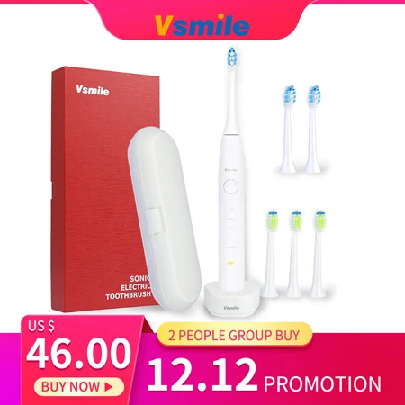 Vsmile звуковая электрическая зубная щетка 2200 мАч батарея 80 дней на одной зарядке 5 режимов 4 щетки головы путешествия отбеливающая умная зубная щетка