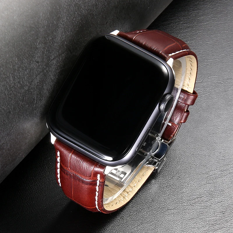 Ремешок из натуральной кожи для Apple watch band 44 мм 40 браслет крокодиловой iWatch 42 38 series 5