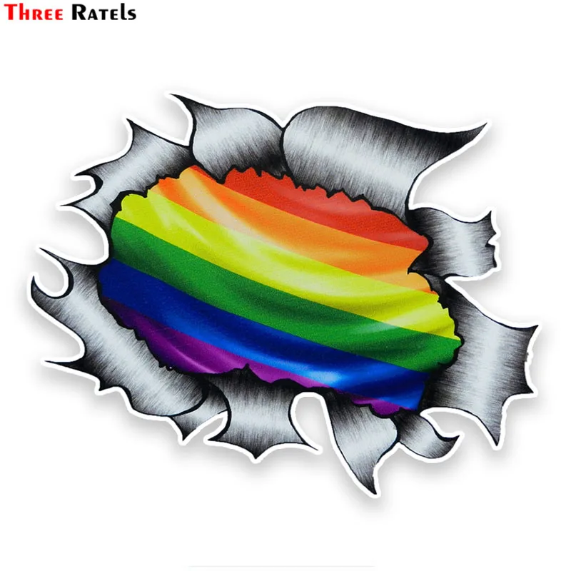 

Three Ratels FTC-788#13X16.4CM Torn Metal Design With Gay Pride LGBT Rainbow Motif External Vinyl Wall Sticker House Decoration