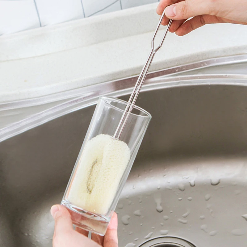 Чистящий инструмент губчатая щетка для бутылок из нержавеющей стали ручка