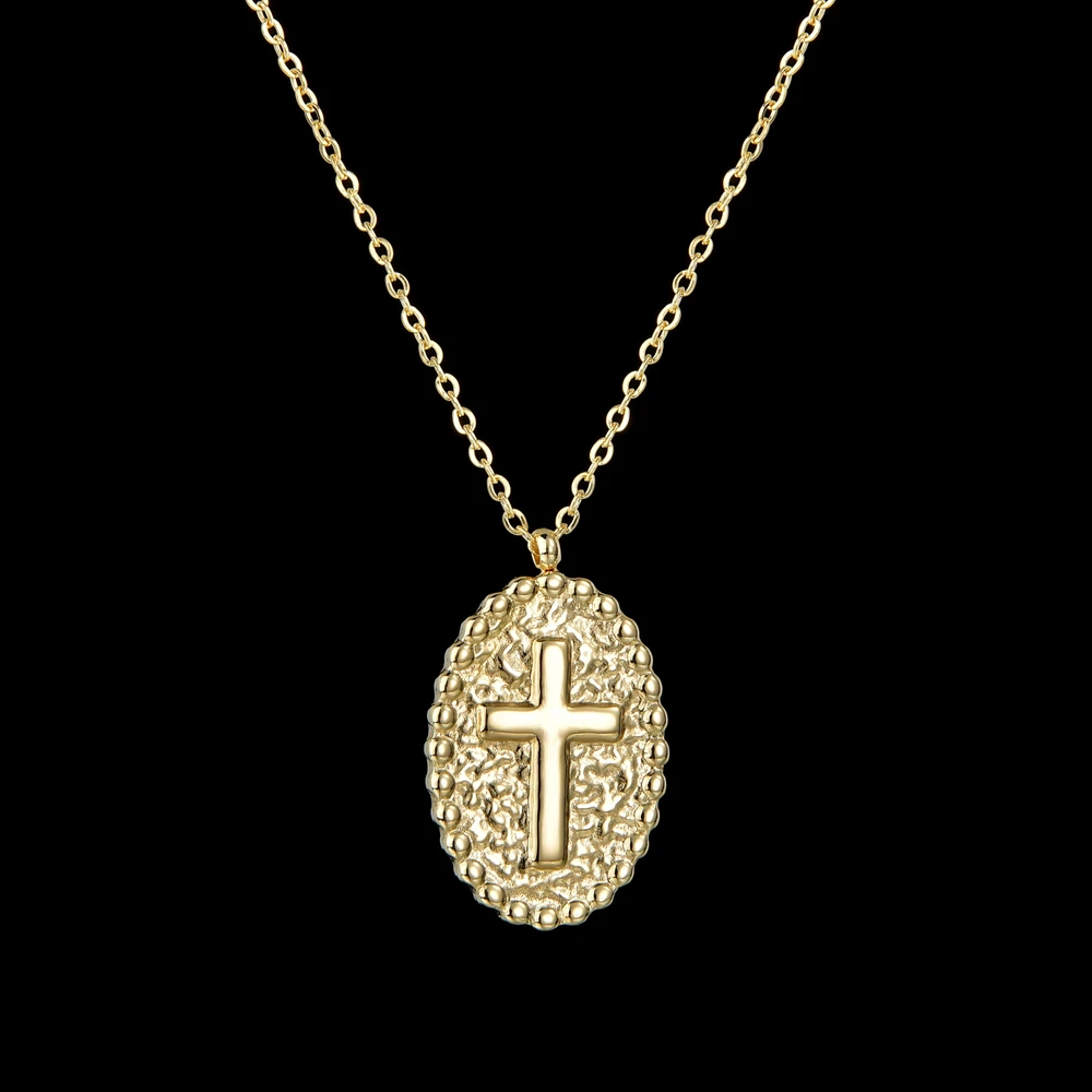 

Sifisrri Fashion Stainless Steel Roman Ruby Rectangle Oval Cross Pendant Dripping Oil Necklace For Women Valentine's Day Gift