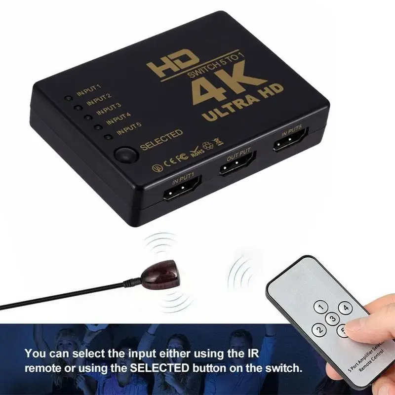 

Hd Security Video Switcher 5 In 1 Out With Remote Control Hdmi-compatible