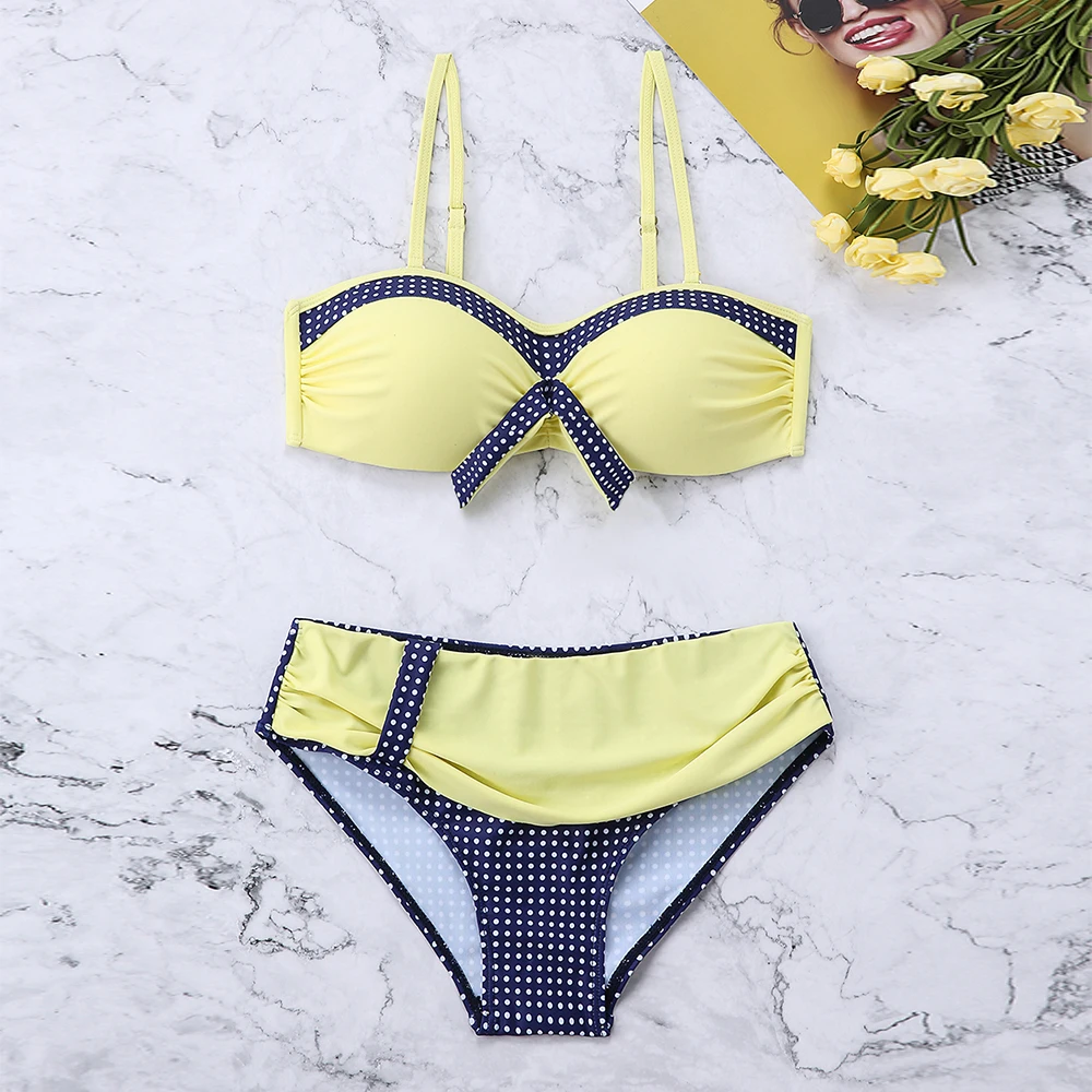 Женский купальник в горошек с бантом спереди | Женская одежда