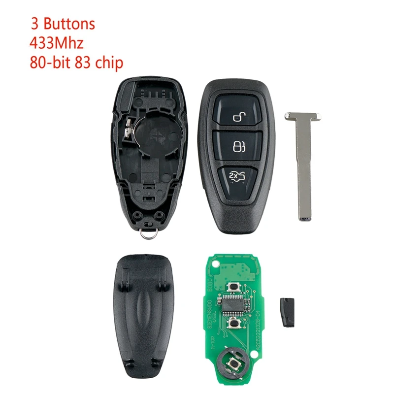 

Car Smart Remote Key 3 Buttons Fit For Ford Focus C-Max Mondeo Kuga Fiesta B-Max 433Mhz