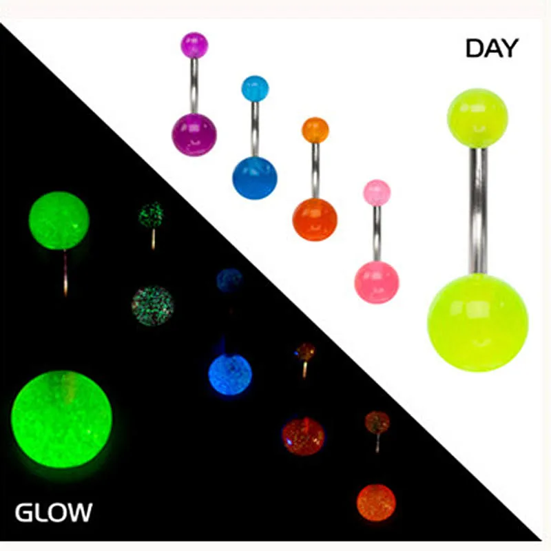 

10PCS Luminous Navel Piercings Glowing Belly Ring for Women Navel Bars Rings Punk Body Piercing Ombligo Body Jewelry Mixed Color