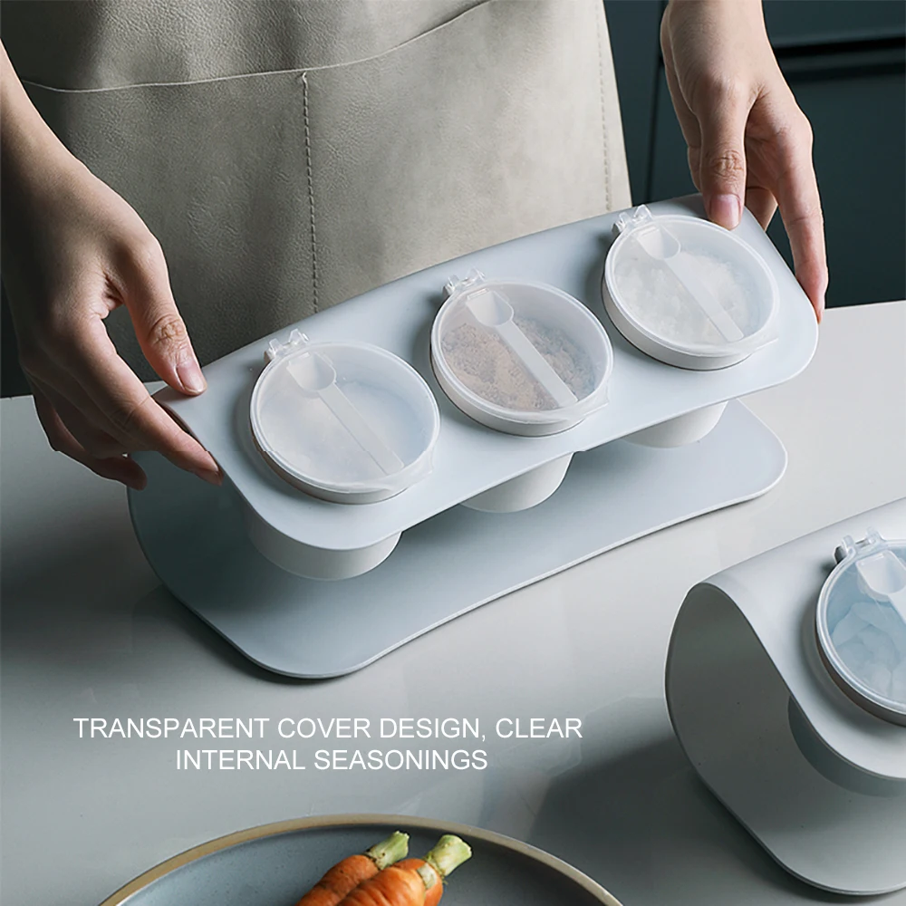 Полка для специй 3 ячейки кухонная ложка с крышкой контейнер приправ хранения