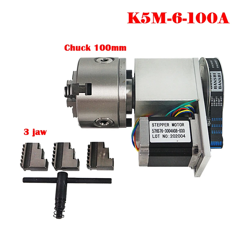Hollow Shaft 4th Axis A Axis 80/100mm 3/4 Jaw Chuck 57/86 Stepper Motor for Cnc Router Machine