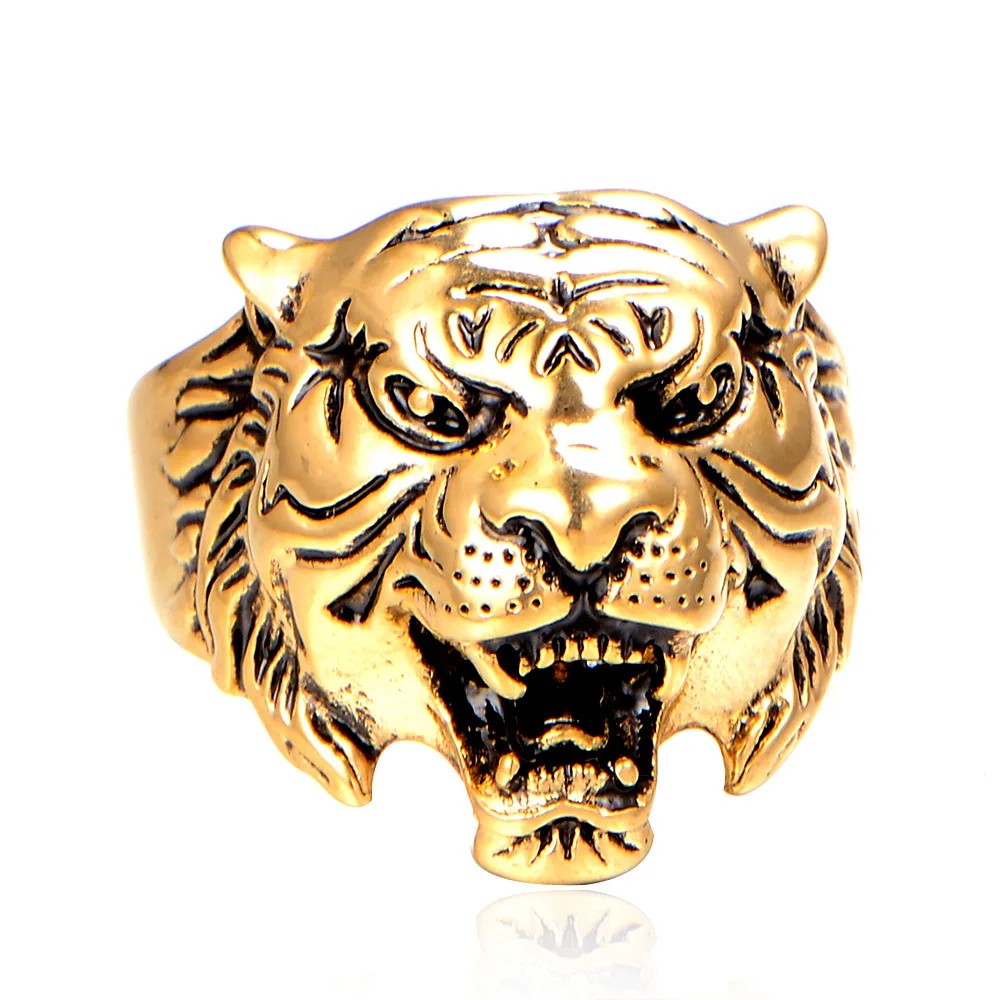 

HNSP Punk Animal Tiger Ring For Men Adjustable Finger Size Male Rings Jewelry Gift Wholesale