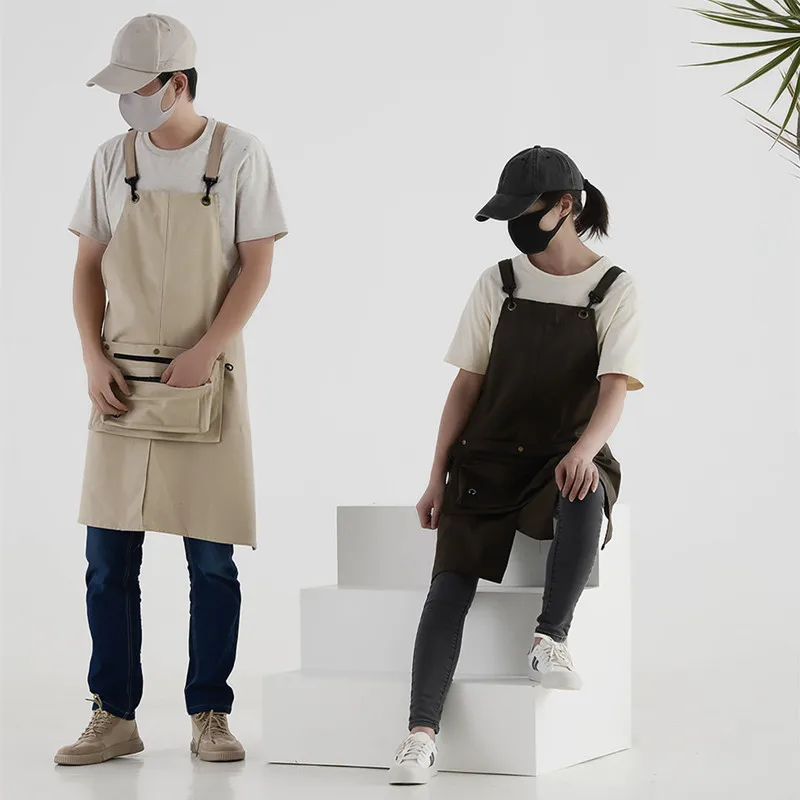 Unisex Waterproof Apron for Handwork Man Woman Cotton Canvas Antifouling Working Outfit Aprons with Adjustable Strap Waist Bag