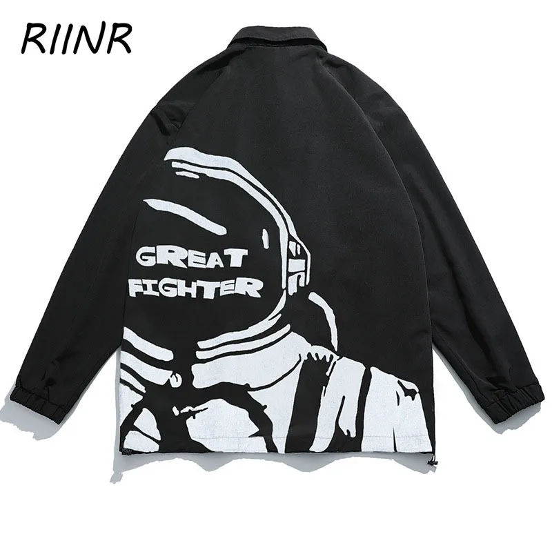 

Men's Jackets New Hong Kong Style Spring and Autumn New Fashion Streetwear Jackets Reflective Astronaut Print Jacket Men Outwear